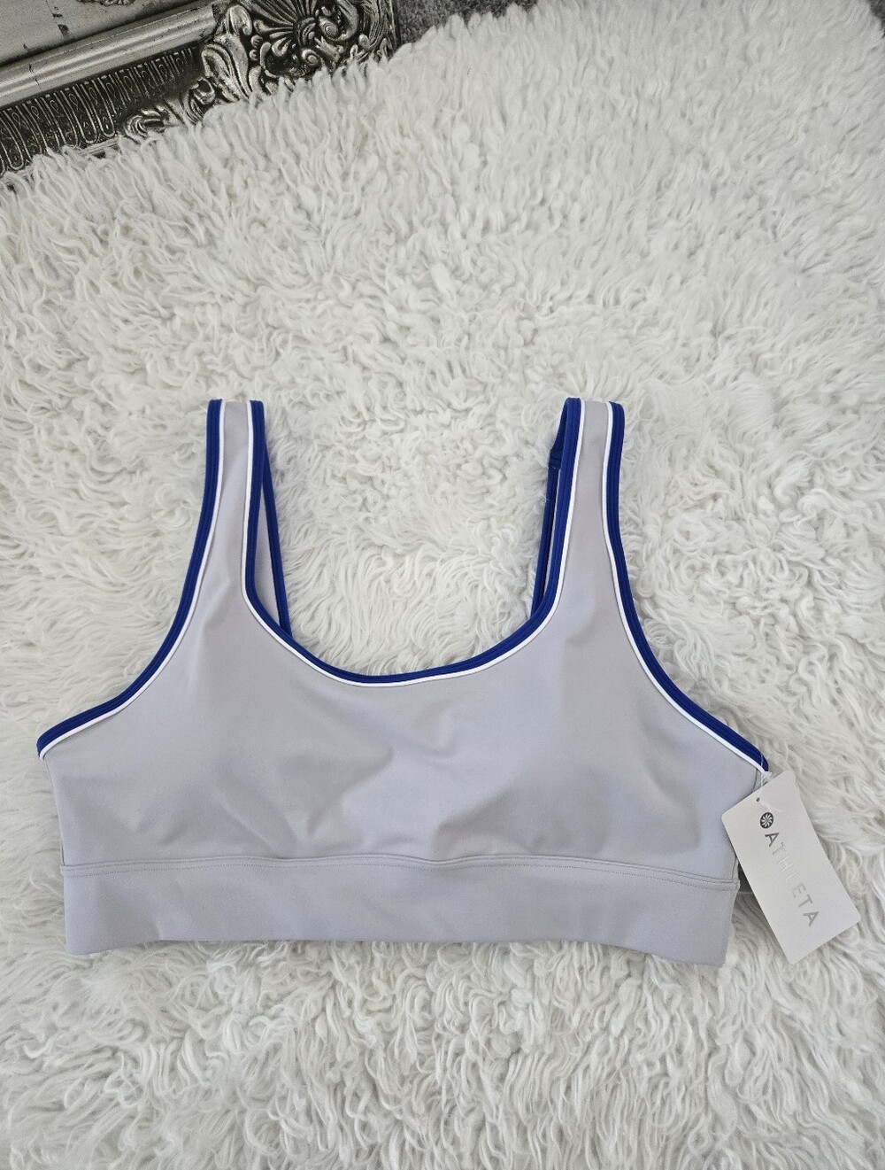 Athleta Breathe Longline Piping Bra designed for A–C cups. Color Galactic Grey. - Picture 2 of 7